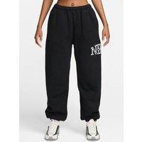 Nike Womens Studio Fleece Oversized Collegiate Logo Joggers - Black