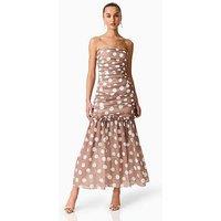 Elliatt Sola Polka Dot Strapless Gown - Brown