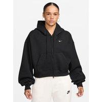 Nike Womens Studio Fleece Oversized Crop Full Zip Hoodie - Black