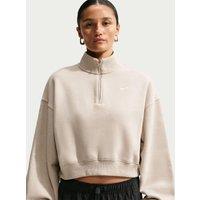Nike Womens Studio Fleece Oversized Quarter-Zip Cropped Sweatshirt - Cream