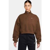 Nike Womens Studio Fleece Oversized 1/4 Zip Sweatshirt - Brown