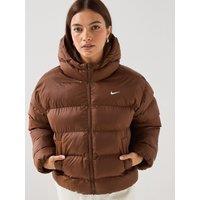 Nike Womens Classic Padded Hooded Full Zip Jacket - Brown