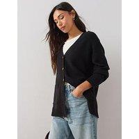 The Very Collection Cosy Yarn Relaxed V Neck Cardigan With Wool - Black