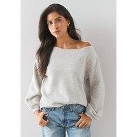 The Very Collection Cosy Yarn Off Shoulder Jumper With Wool - Light Grey
