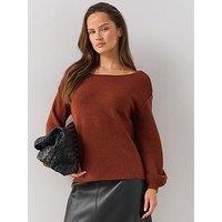 The Very Collection Cosy Yarn Off Shoulder Jumper With Wool - Brown