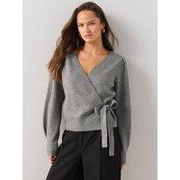 The Very Collection Cosy Yarn Wrap Cardigan With Wool - Grey