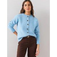 The Very Collection Womens Timeless Yarn Ribbed Button-Through Cardigan - Blue