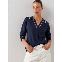 The Very Collection Classic Comfort Relaxed Collared Jumper With Tipping - Navy