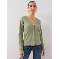 The Very Collection Classic Comfort V Neck Cardigan With Pearl Buttons - Green