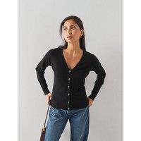 The Very Collection Classic Comfort V Neck Cardigan With Pearl Button - Black