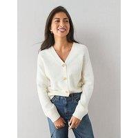The Very Collection Style Yarn V Neck Cardigan With Wool - Cream