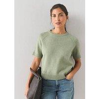 The Very Collection Cosy Yarn Short Sleeve Jumper With Wool - Green