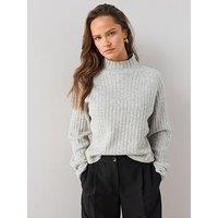 The Very Collection Style Yarn Ribbed Funnel Neck Jumper With Wool - Grey