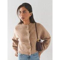 The Very Collection Style Yarn Crew Neck Cardigan With Wool - Beige