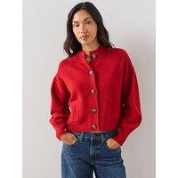 The Very Collection Style Yarn Crew Neck Cardigan With Wool - Red