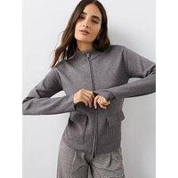 The Very Collection Funnel Neck Zip Through Knitted Jacket - Grey