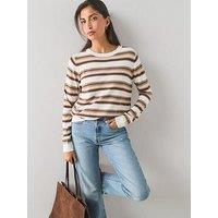 The Very Collection Classic Comfort Relaxed Crew Neck Stripe Jumper - Neutral