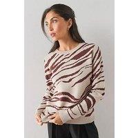 The Very Collection Classic Comfort Crew Neck Jumper With Animal Jaquard - Brown