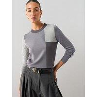 The Very Collection Classic Comfort Crew Neck Colour Block Jumper - Light Grey
