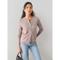 The Very Collection Classic Comfort Crew Neck Cardigan With Tipping - Brown