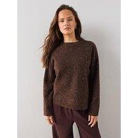 The Very Collection Fleck Yarn Crew Neck Jumper With Wool - Brown