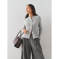 The Very Collection Classic Comfort Crew Neck Ribbed Cardigan - Light Grey