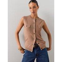 The Very Collection Classic Comfort Button Through Knitted Tank - Beige