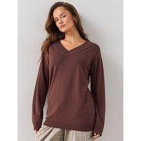 The Very Collection Classic Comfort V Neck Longline Jumper - Brown