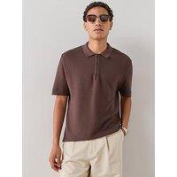 The Very Collection Pure Cotton Ottoman Knitted Polo Shirt - Brown
