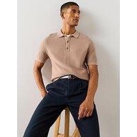 The Very Collection Pure Cotton Ottoman Knitted Polo Shirt - Beige