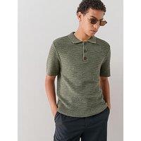The Very Collection Knitted Textured Polo Shirt With Linen - Khaki