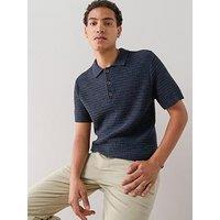 The Very Collection Knitted Textured Polo Shirt With Linen - Navy