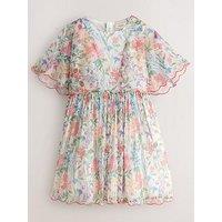 Laura Ashley Girls Cape Floral Print Dress - Multi