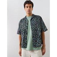 Allsaints Silesia Leo Print Short Sleeve Casual Shirt - Grey