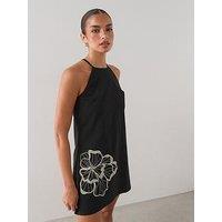 The Very Collection Floral Embroidered Detail Mini Dress - Black