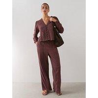 The Very Collection Crinkle Wide Leg Trousers - Brown