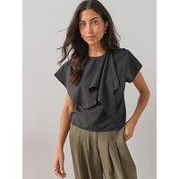 The Very Collection Ruffle Round Neck Top - Black