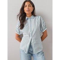The Very Collection Stripe Button Up Short Sleeve Shirt - Blue