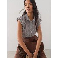 The Very Collection Sleeveless Striped Button Up Shirt - Black