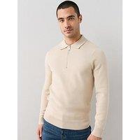 The Very Collection Premium 1/4 Zip Knitted Polo - Beige