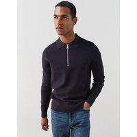 The Very Collection Premium 1/4 Zip Knitted Polo - Navy
