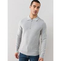 The Very Collection Premium 1/4 Zip Knitted Polo - Grey