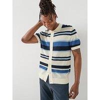 Gant Striped Texture Knitted Short Sleeve Shirt - Blue