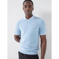 Gant Micro Textured Cotton Knitted Short Sleeve Polo Shirt - Light Blue