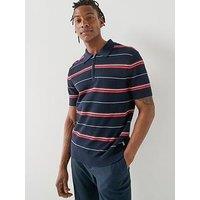 Gant Striped Textured Zip Knitted Polo - Navy