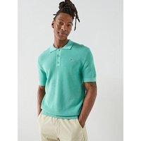 Gant Micro Textured Cotton Knitted Short Sleeve Polo Shirt - Aqua