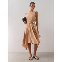The Very Collection Belted Detail Asymmetric Hem Midi Dress - Camel