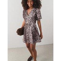 The Very Collection Printed Frill Tea Dress - Brown