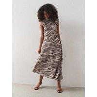 The Very Collection High Neck Draped Ruched Midi Dress - Zebra