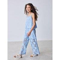 Ted Baker Girls Lace Top And Trouser Set - Blue